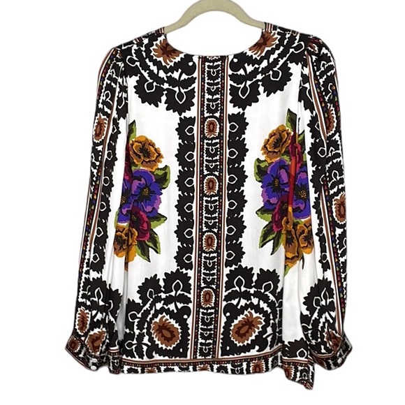 NWT RACHEL ZOE FLORAL TAPESTRY PRINT PUFF-SLEEVE TOP w/ 1 HOOK FRONT SZ S - Picture 5 of 11